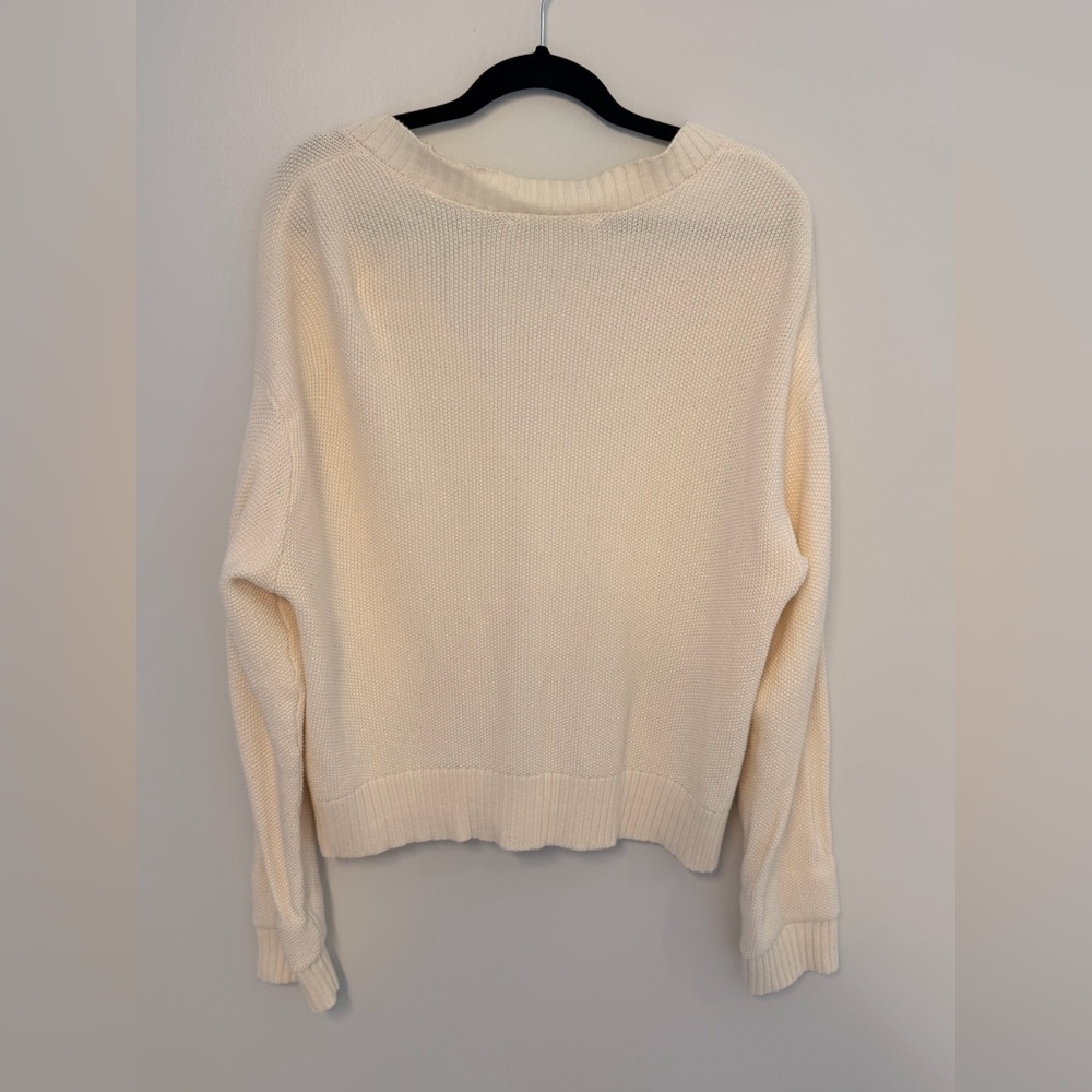 LOFT Stitchy V Neck Cardigan; Whisper White; XL; Cream Cardigan; 100% Cotton - Picture 4 of 5